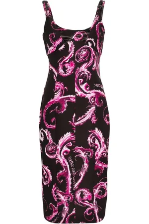 VERSACE Femme, Robes, Multicolore, Taille: 32 FR Robe Midi Noire Élégante