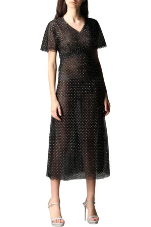 ERMANNO SCERVINO Femme, Robes, Noir, Taille: 38 FR Robe Midi en Dentelle et Strass Noirs