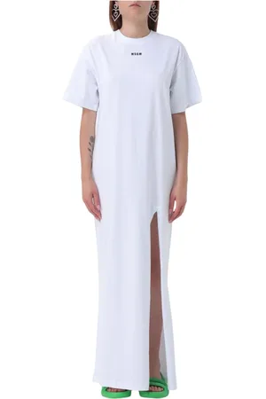Msgm Femme, Robes, Blanc, Taille: 38 FR Robe Élégante avec Fente Latérale