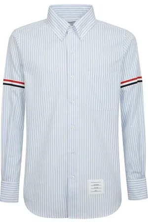 Thom Browne Homme, Chemises, Bleu, Taille: S Chemise en coton à rayures avec col boutonné