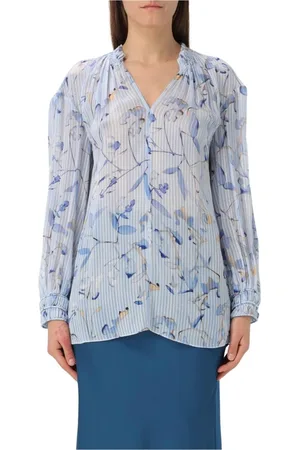 HUGO BOSS Femme, Blouses et Chemises, Bleu, Taille: 40 FR Élégante Chemisier en Soie Florale