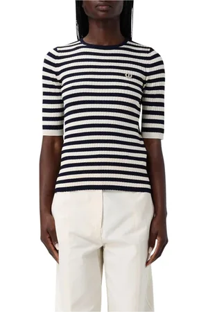 Twin-Set Femme, Pulls, Bleu, Taille: 42 FR Pull à Manches Courtes en Tricot Côtelé Bleu