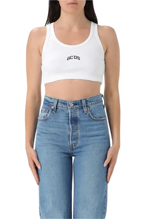 GCDS Femme, Tops, , Taille: 42 FR Pull Noir à Col Rond avec Logo Tricoté