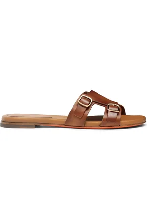 santoni Femme, Chaussures, Brun, Taille: 35 EU Sandale à double boucle en cuir pour femmes