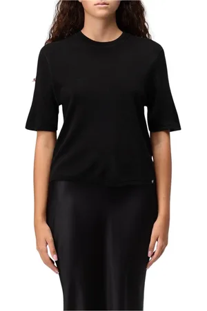 ANINE BING Femme, Blouses et Chemises, Noir, Taille: 36 FR Pull Noir à Manches Courtes en Côtes
