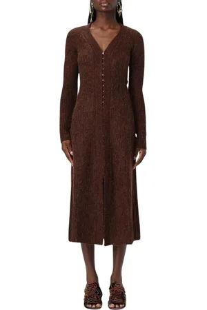 Cult Gaia Femme, Robes, Brun, Taille: 42 FR Élégante Robe Midi en Tricot à Col en V