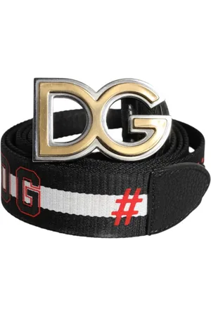 Dolce & Gabbana Homme, Accessoires, Noir, Taille: 105 CM Ceinture à Boucle Logo en Métal Noir Blanc