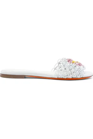 santoni Femme, Chaussures, Blanc, Taille: 36 1/2 EU Sandale à bride en cuir nappa tissé pour femmes