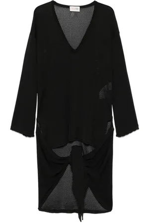 The Attico Femme, Robes, Noir, Taille: 38 FR Robe Noire à Col en V Plongeant et Manches Longues
