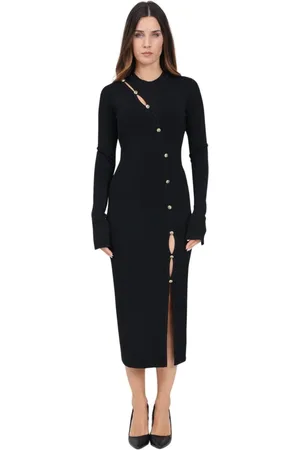 VERSACE Femme, Robes, Noir, Taille: 40 FR Robe Midi Noire avec Boutons Dorés