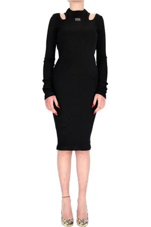 VERSACE Femme, Robes, Noir, Taille: 38 FR Robe Midi Sophistiquée à Manches Longues