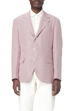 Brunello Cucinelli Homme, Vestes, Rouge, Taille: 2XL Gingham Linen Classic Fit Blazer