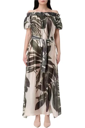 HANITA Femme, Robes, Vert, Taille: 38 FR Robe Maxi Imprimée Tropicale