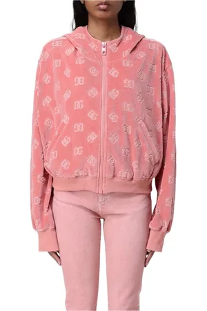 Dolce & Gabbana Femme, Sweatshirts et sweats à capuche, Rose, Taille: 40 FR Sweat à capuche en velours avec logo rose