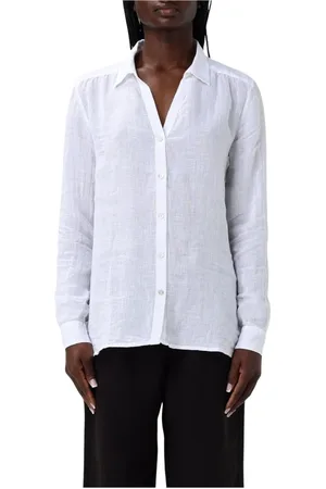 120% Lino Femme, Blouses et Chemises, Blanc, Taille: 40 FR Chemise Blanche en Lin à Col Coupe Décontractée