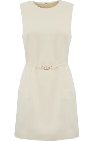Twin-Set Femme, Robes, Blanc, Taille: 40 FR Robe sans manches en crêpe avec ceinture