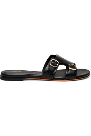 santoni Femme, Chaussures, Noir, Taille: 41 EU Sandale à double boucle en cuir pour femmes