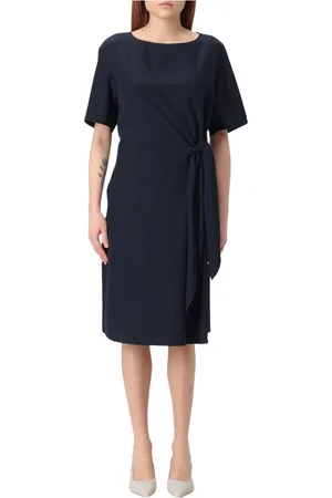 Emporio Armani Femme, Robes, Bleu, Taille: 36 FR Robe Midi Bleue avec Jupe Plissée