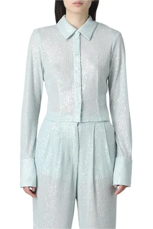 ROTATE Femme, Blouses et Chemises, Bleu, Taille: 40 FR Chemisier Bleu à Col à Paillettes
