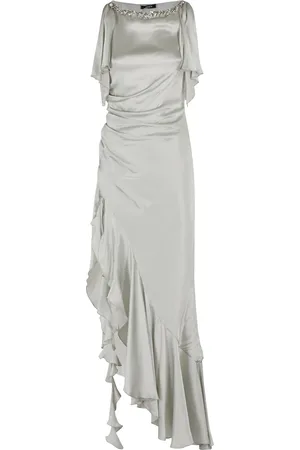 AMEN Femme, Robes, Gris, Taille: 40 FR Robe en satin à manches tulipe