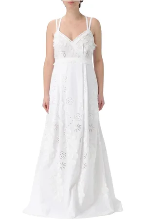 Alberta Ferretti Femme, Robes, Blanc, Taille: 34 FR Robe Maxi Blanche avec Broderie Œillet