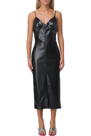 Msgm Femme, Robes, Noir, Taille: 36 FR Robe Midi en Cuir à Paillettes Noire