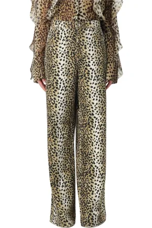 BLUMARINE Femme, Jeans, Noir, Taille: 40 FR Leopard Print Silk Blouse with Ruffles