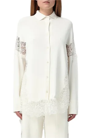 ERMANNO SCERVINO Femme, Blouses et Chemises, Blanc, Taille: 42 FR Chemisier Blanc en Tricot avec Bordure en Dentelle
