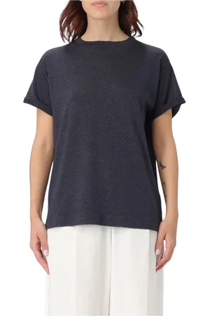 Brunello Cucinelli Femme, Tops, Bleu, Taille: 42 FR Pull de luxe à manches courtes et col rond
