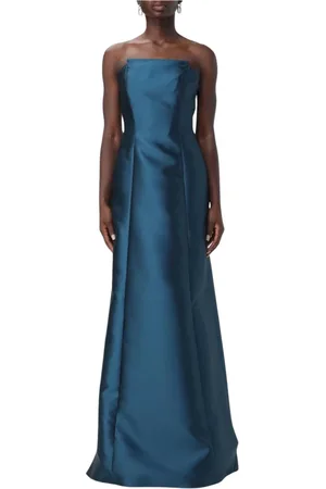 Alberta Ferretti Femme, Robes, Bleu, Taille: 36 FR Robe Longue en Soie Noire Style Élégant