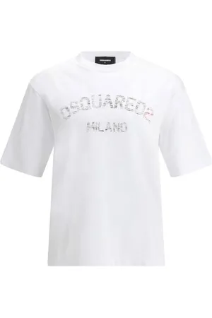 Dsquared2 Homme, Tops, Blanc, Taille: M T-shirt en Coton Monochrome Imprimé