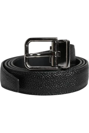 Dolce & Gabbana Homme, Accessoires, Noir, Taille: 90 CM Ceinture Noire en Cuir avec Boucle Métallique Classique