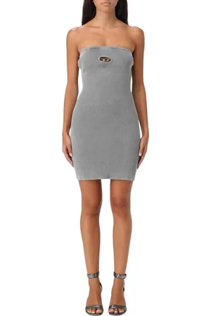 Diesel Femme, Robes, Gris, Taille: 40 FR Robe Mini sans bretelles avec détail de trou de serrure