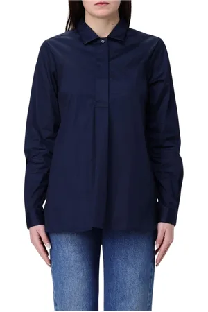 FAY Femme, Blouses et Chemises, Bleu, Taille: 40 FR Chemisier en Popeline Blanc pour Femmes