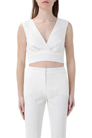 HANITA Femme, Tops, Blanc, Taille: 38 FR Ensemble Bleu Crop Top Sans Manches Pantalon