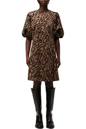 A.P.C. Femme, Robes, Multicolore, Taille: 38 FR Leopard Print Mini Dress Puff Sleeves