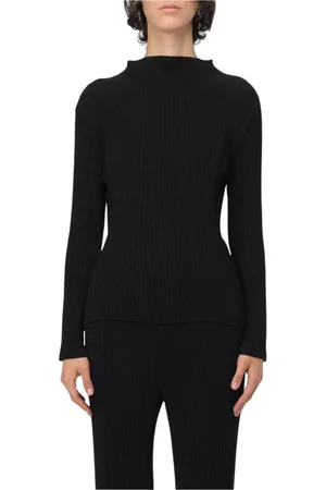 Issey Miyake Femme, Pulls, Noir, Taille: 42 FR Haut Élégant à Col Montant Plissé