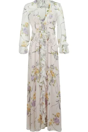 BLUMARINE Femme, Robes, , Taille: 38 FR Robe longue fleurie avec boutons devant