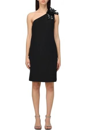 Emporio Armani Femme, Robes, Noir, Taille: 38 FR Robe Noire à Une Épaule Ornée
