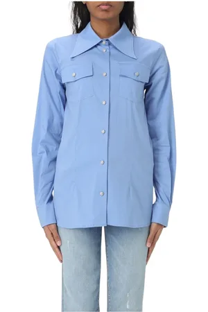 Liu Jo Femme, Blouses et Chemises, Bleu, Taille: 38 FR Chemise Bleue en Popeline Boutons en Cristal