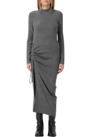 Michael Kors Femme, Robes, Gris, Taille: 38 FR Élégante Robe Midi Côtelée