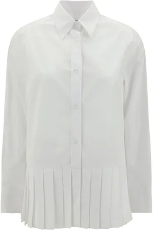 Thom Browne Femme, Blouses et Chemises, Blanc, Taille: 38 FR Chemise à Panneau Plissé avec Col Classique