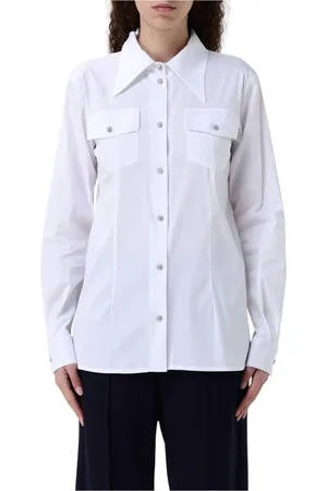 Liu Jo Femme, Blouses et Chemises, Blanc, Taille: 36 FR Chemise Bleue en Popeline avec Boutons en Strass