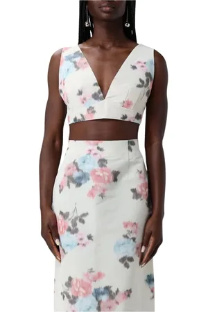 Serafini Femme, Tops, Blanc, Taille: 38 FR Ensemble Rose sans Manches et Jupe Florale