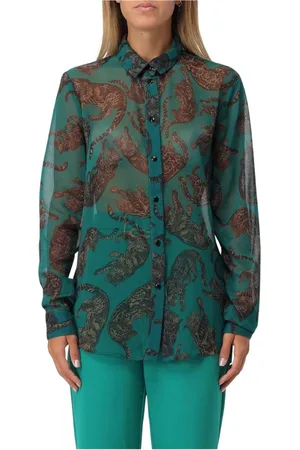 Roberto Cavalli Femme, Blouses et Chemises, Vert, Taille: 36 FR Jaguar Print Sheer Blouse