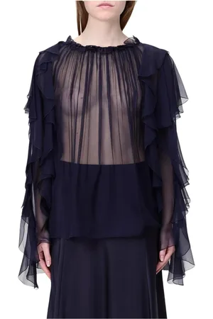 Alberta Ferretti Femme, Blouses et Chemises, Bleu, Taille: 40 FR Chemisier en Soie Bleu à Volants Style Élégant