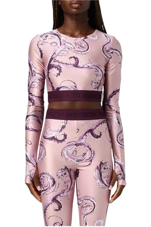 VERSACE Femme, Tops, Rose, Taille: 36 FR Haut Court Imprimé Swirl Noir