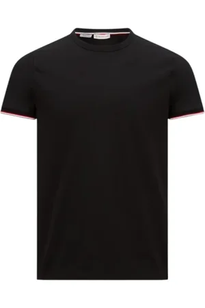 Moncler Homme, Tops, Noir, Taille: 2XL T-shirt en coton tricolore noir