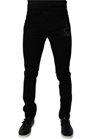 Dolce & Gabbana Homme, Jeans, Noir, Taille: M Jean Skinny Denim Noir avec Cœur Sacré