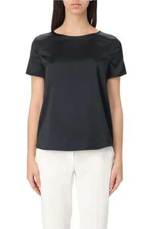 Emporio Armani Femme, Blouses et Chemises, Noir, Taille: 42 FR Chemisier en Soie Bleu Style Élégant